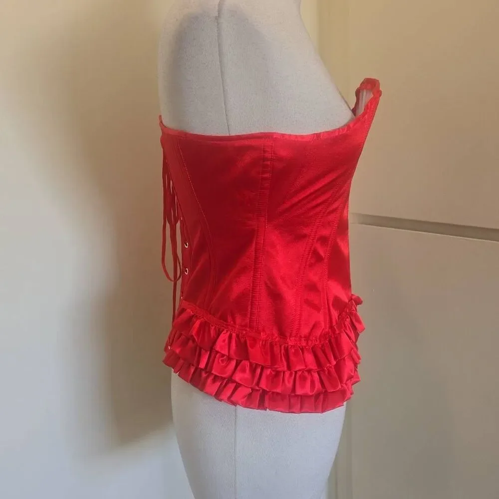 Leg Avenue Corset Bustier Top Red Satin Lingerie Sexy Romantic Y2K NWOT M - Picture 4 of 8